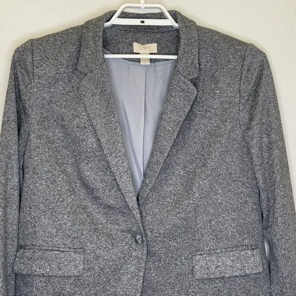 Loft One Button Blazer Jacket Women's Sz Large Heather Gray Fully Lined Business - Picture 2 of 8